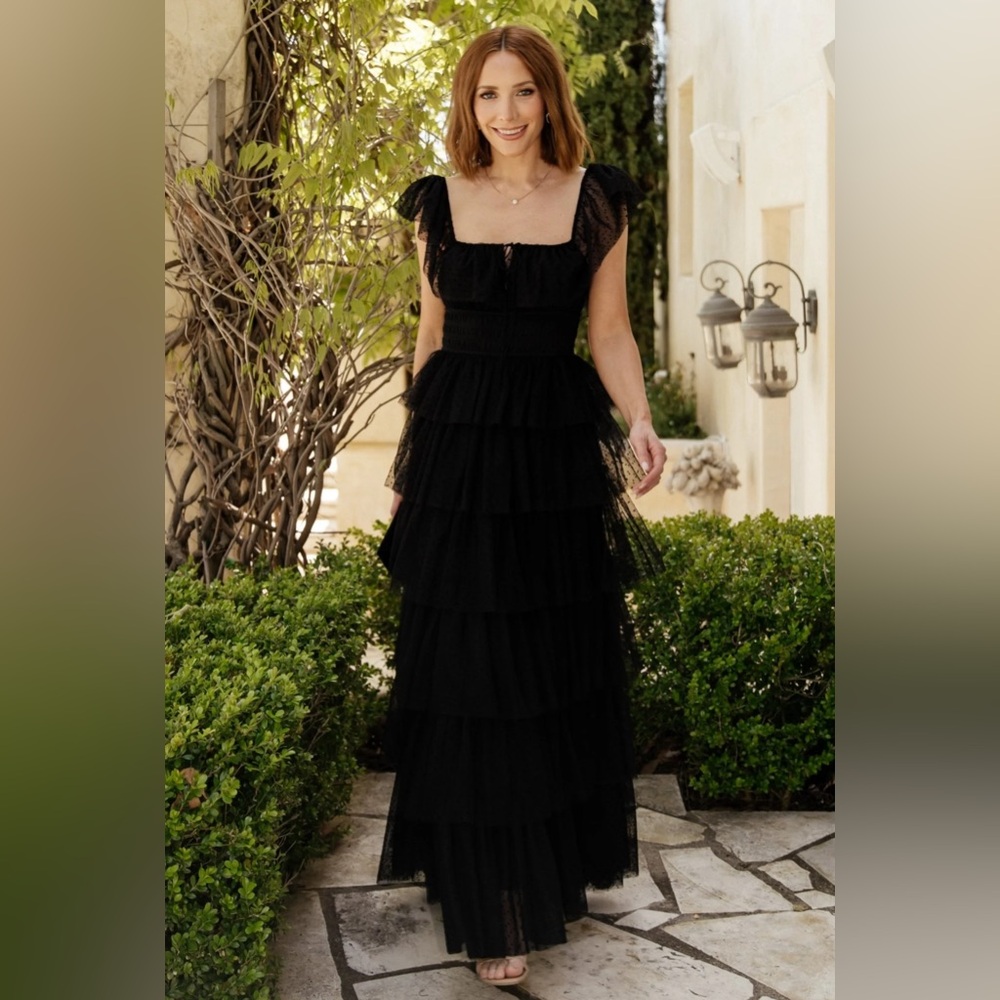 Valora Swiss Dot Tulle Maxi Dress - Black - Large